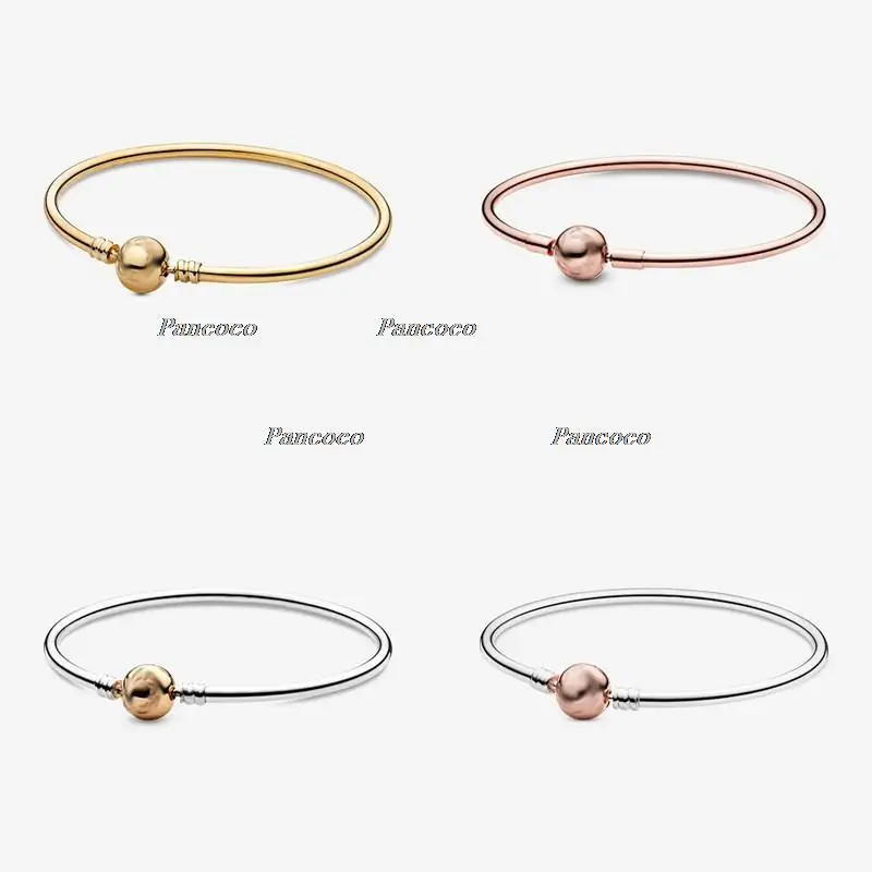 

925 Sterling Silver Rose Gold Ball Clasp Clip Suitable Smooth Bracelet Bangle Fit Bead Charm Diy Pandora Jewelry