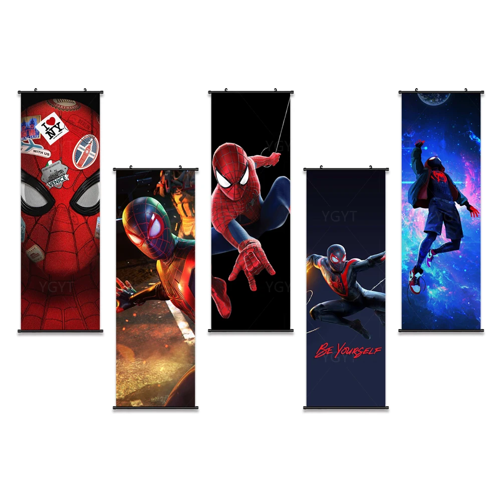 

Wall Artwork Spider Man Plastic Scroll Movie Hanging Painting Avengers Canvas Poster Marvel Picture Prints Home Decor Kids Room
