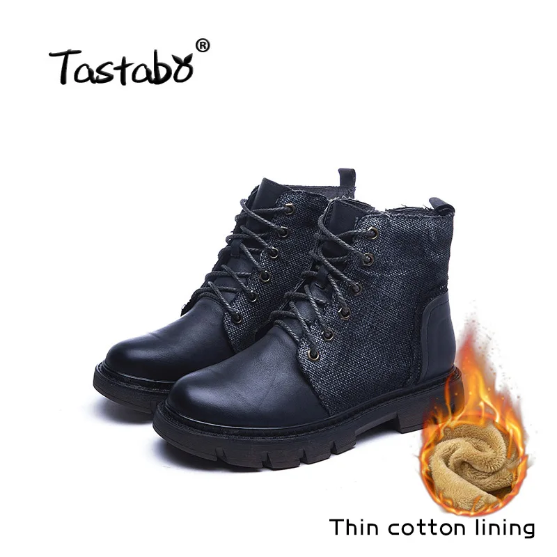 Autumn and winter Tastabo; коллекция года; сезон осень-зима; Ботинки martin ручной работы в винтажном стиле; удобная женская обувь; S8026-1; темно-синий, коричневый, карамельный цвета - Цвет: Autumn and winter