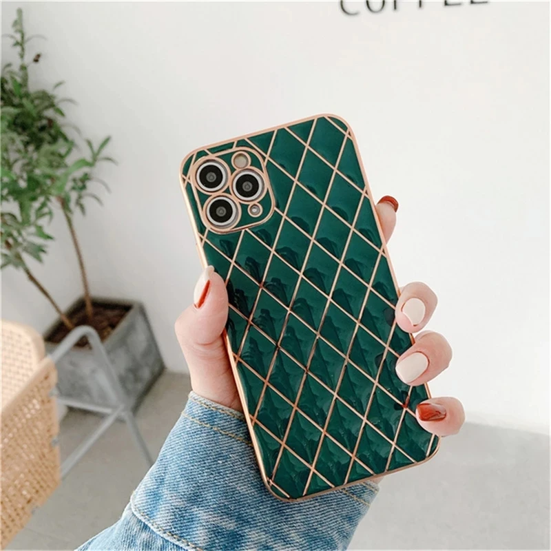 Luxury Electroplated Phone Case For iPhone 11 Pro Max 12 Mini 7 8 Plus XS Max X XR SE 2020 12 13 Smooth Lattice Shockproof Coque