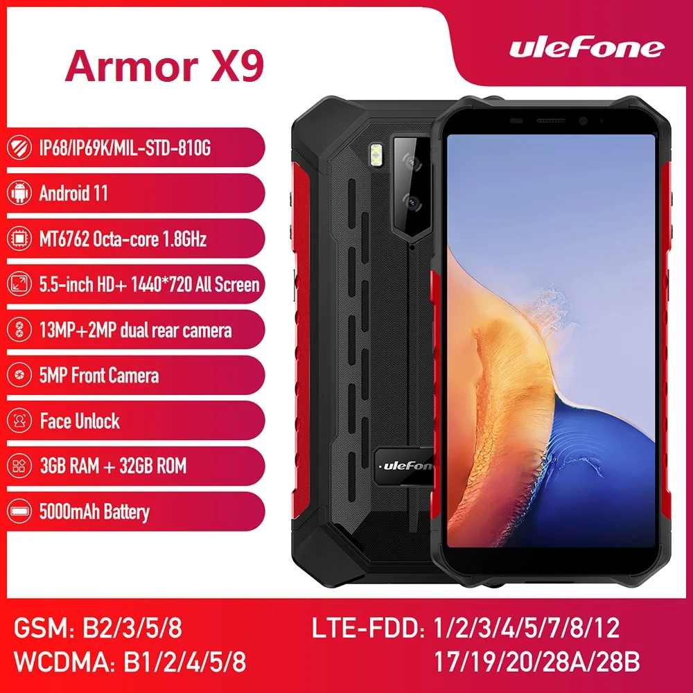 Смартфон Ulefone Armor X9 защищенный 3 + 32 ГБ 5 дюйма Android 11 NFC Google Pay 4G LTE 5000 мАч | Мобильные
