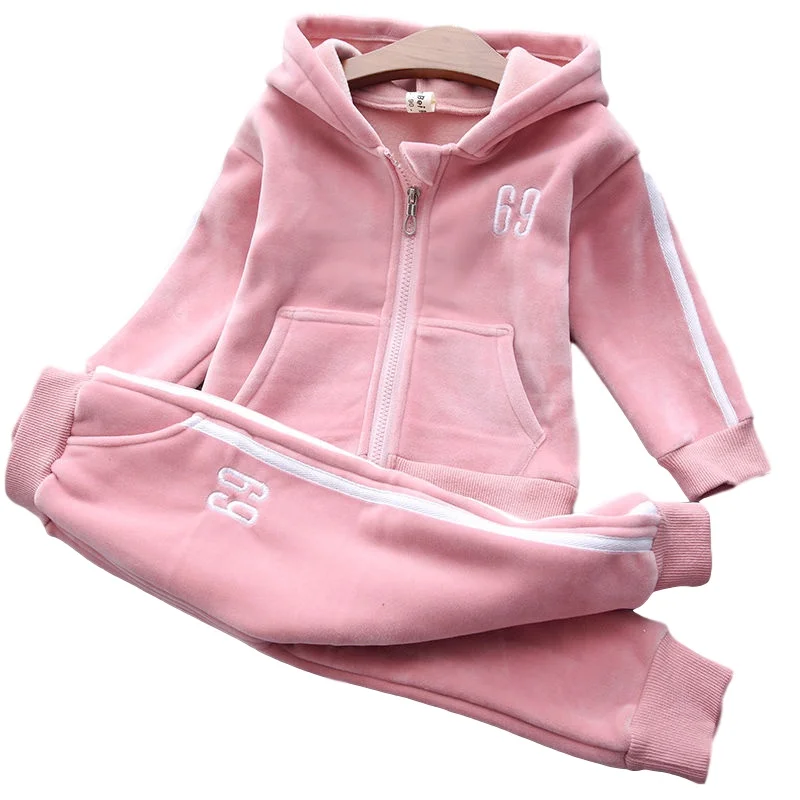 Спортивный костюм для мальчиков и девочек толстая бархатная толстовка с