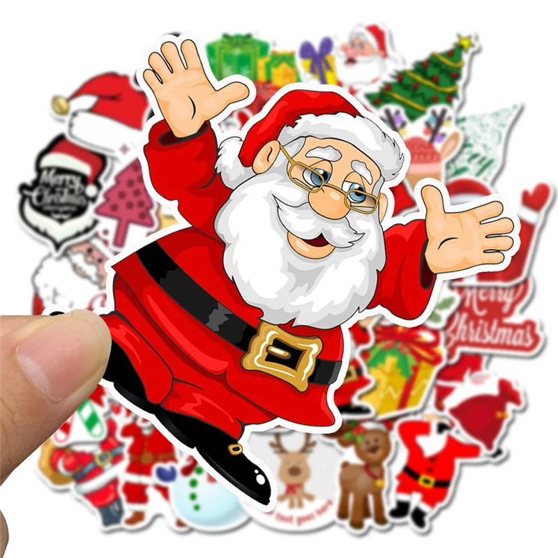 50 Uds. Kawaii, pegatina colorida de Navidad, Pap&aacute; Noel, mu&ntilde;eco de nieve, &aacute;rbol de Navidad, port&aacute;til, monopat&iacute;n, pegatina muy fina, regalo de A&ntilde;o Nuevo-3