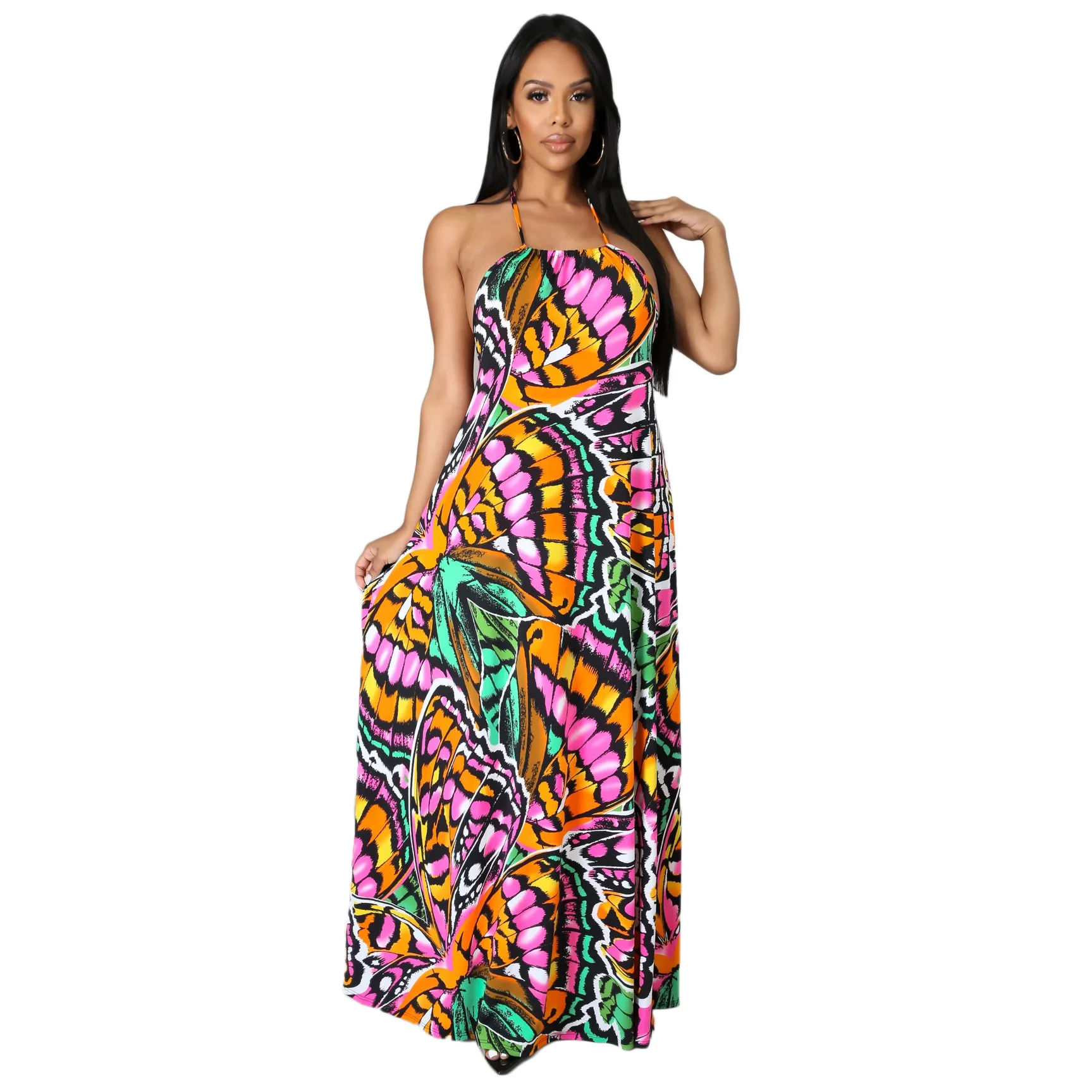 

Women Sexy Long Dress Strapless Backless Sleeveless Print Floral Fashion Sling Casual Loose Beach Summer Vestidos Feminino 2021