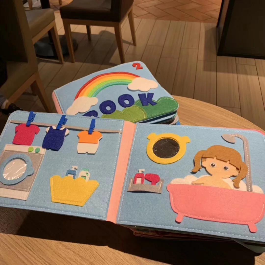 

Washable Montessori Baby Busy Board 3D Toddlers Story Cloth Book Early Learning Education Habits Knowledge Developing Toys