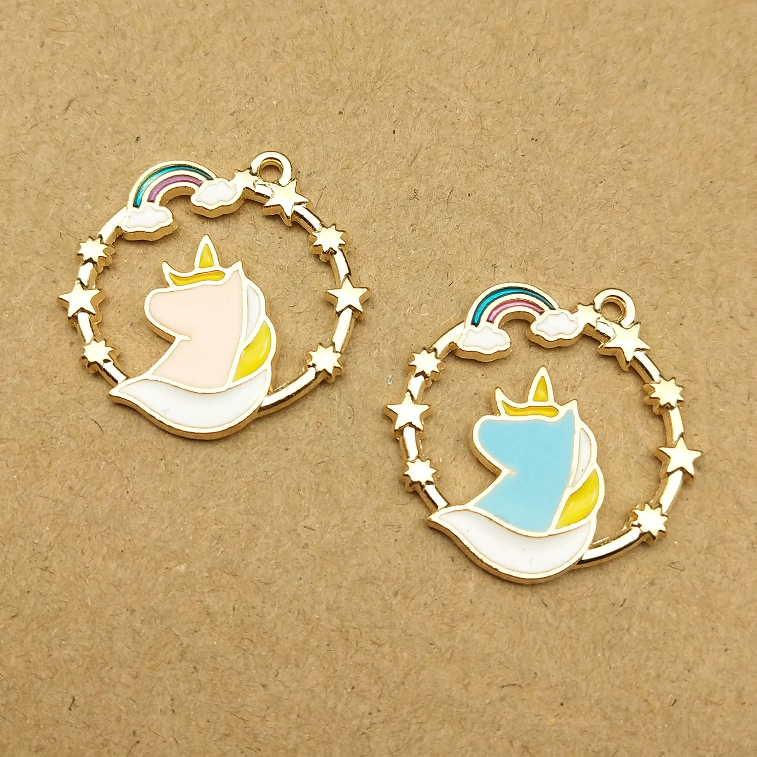 10 шт. 23x24 мм Эмаль амулет в виде единорога для ювелирные изделия делая серьги