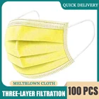 Маска для лица Одноразовая, трехслойная, Нетканая, Пылезащитная, желтого цвета