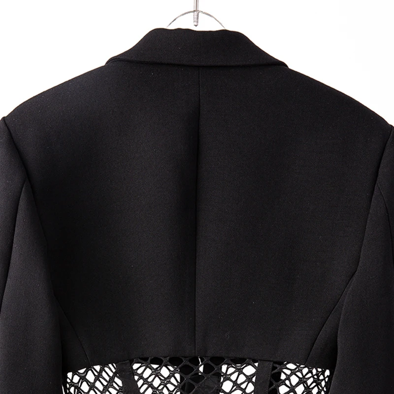 

Pants Wide Leg Hollow Out Two Piece Suit New Notched Long Sleeve Black Loose Fit Women Fashion Spring Autumn 2021 1DD3817