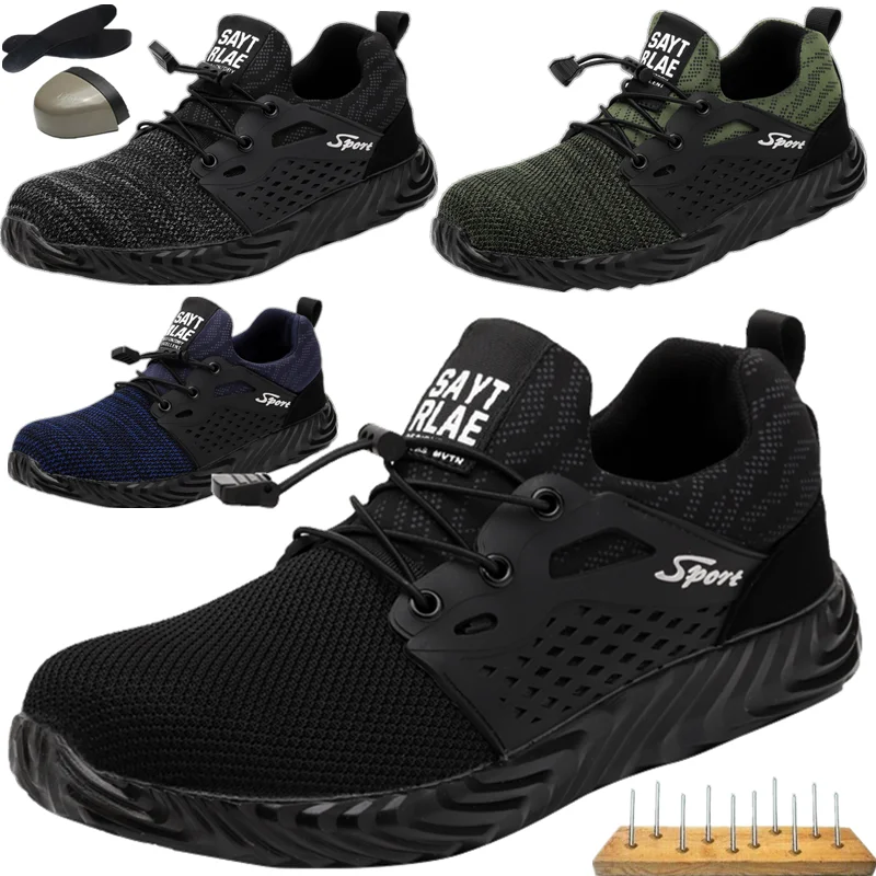 Holfredterse New Breathable Mesh Safety Shoes Men Light Sneakers Indestructible Steel Toe Soft Work Boots 9006 Plus Size 39-48