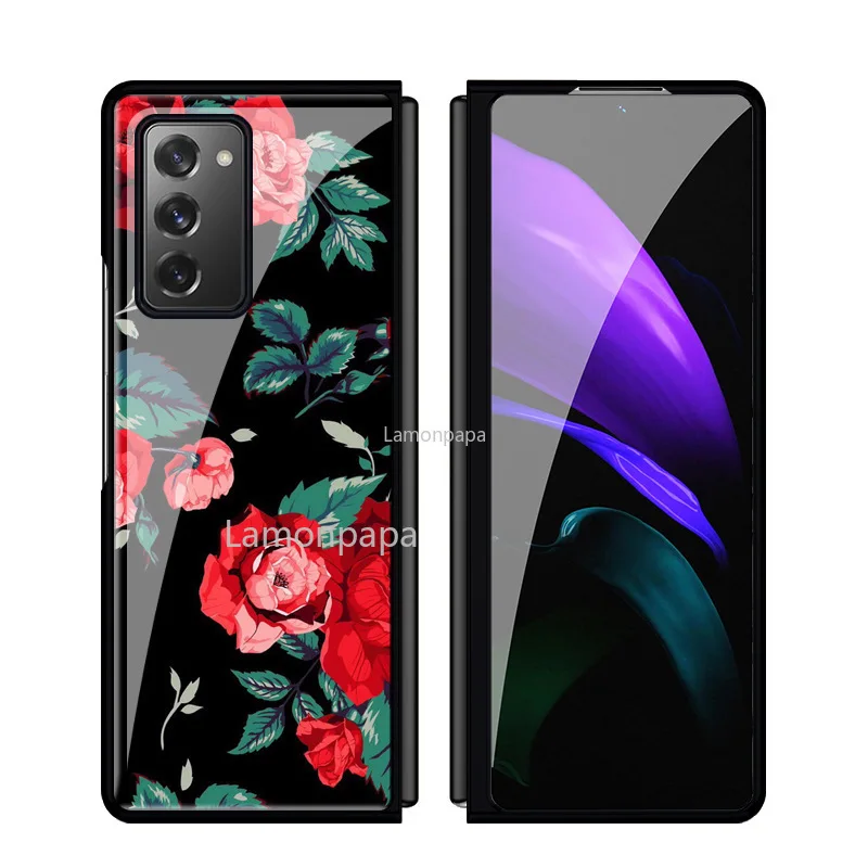 women vintage rose phone case for samsung galaxy z fold2 5g case w2021 tempered glass protective shell for samsung z fold 2 case free global shipping