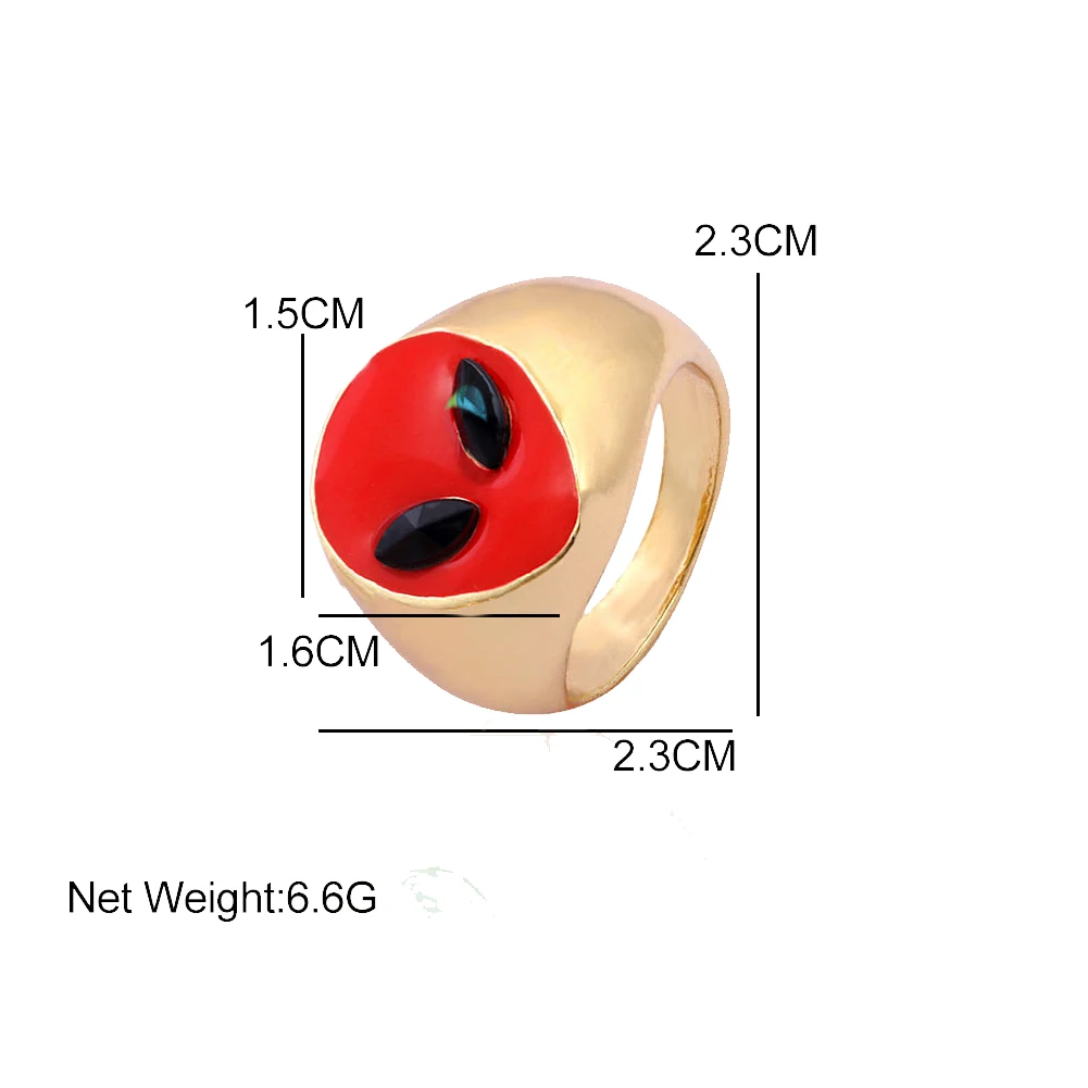 

Korean New Cute Red Alien Enamel Finger Rings Fashion Heart Bagua Yin Yang Chunky Metal Ring Vintage Y2K Jewelry for Women Gifts