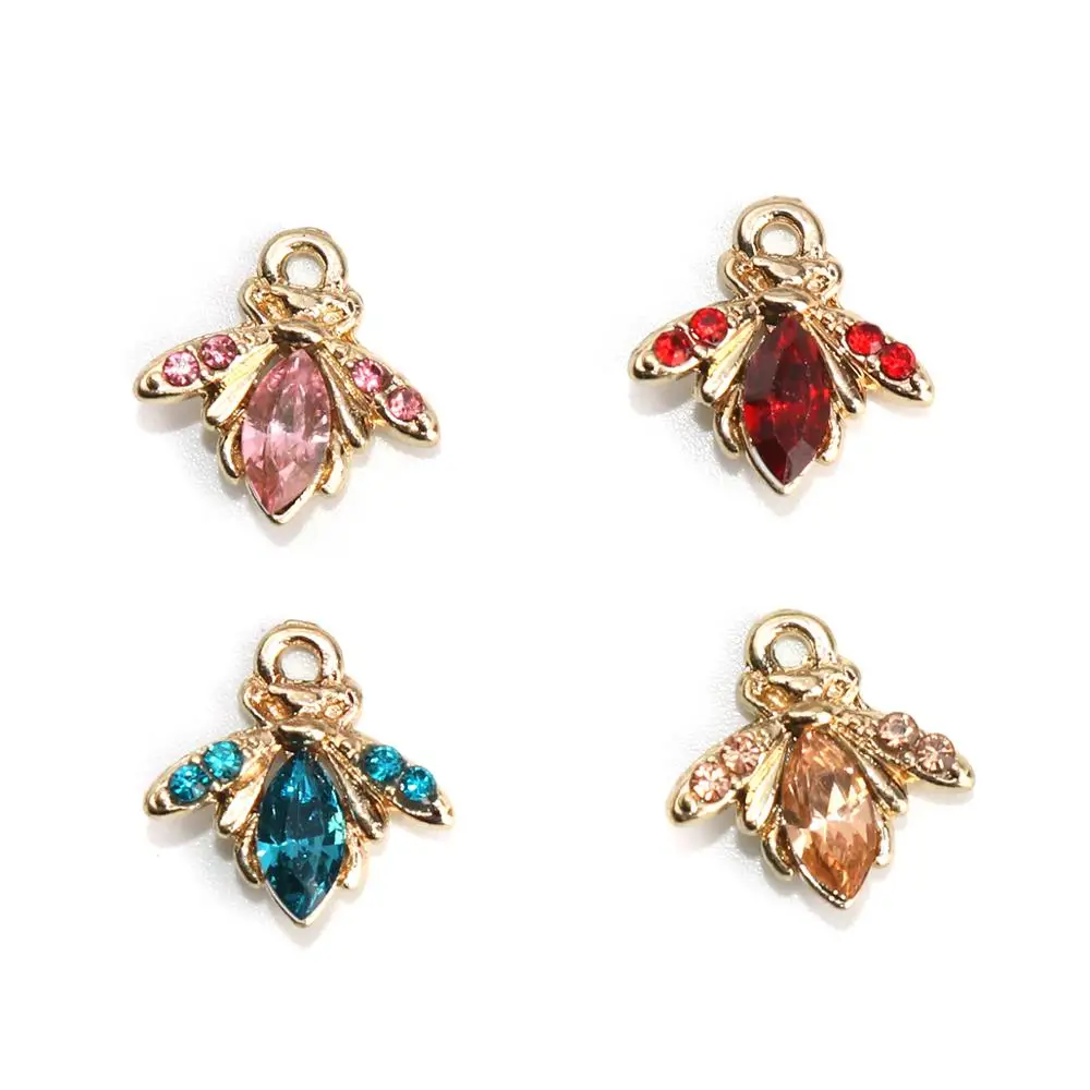 

DoreenBeads, цинковый сплав, подвески, пчела, животное, золотой цвет, розовые стразы, модные женские модные украшения, 14 мм x 14 мм, 10 шт