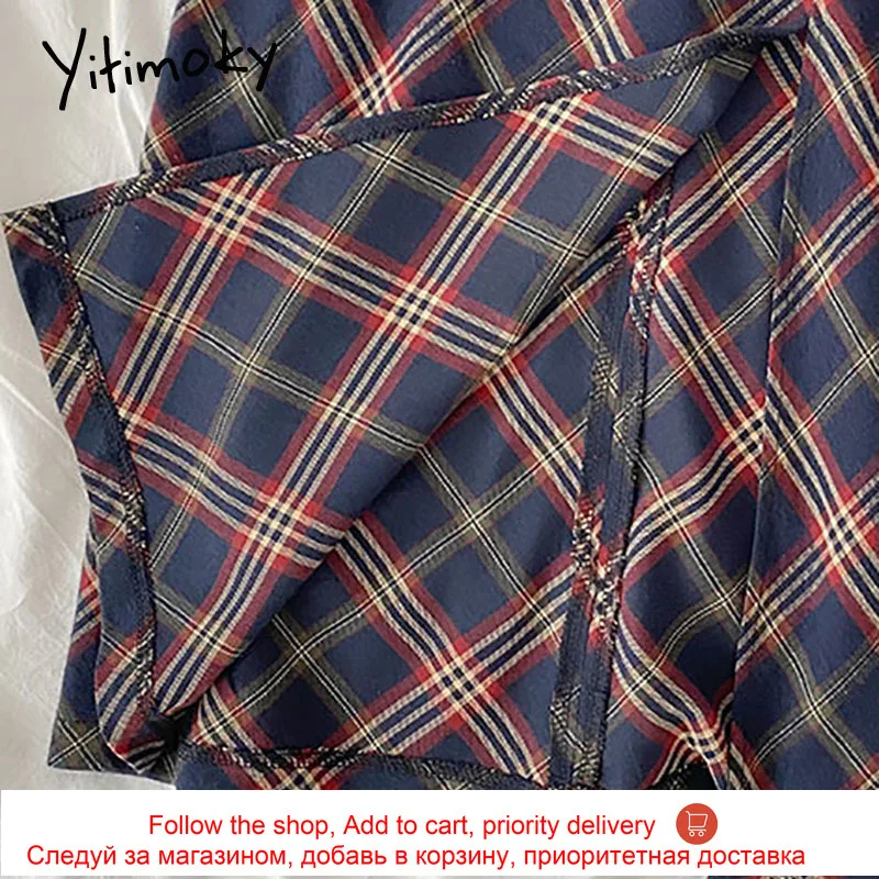 

Yitimoky Vintage Plaid Skirts Womens Midi Skirt Bow High Waist Skirt Casual A-Line 2021 Spring Office Lady Korean Fashion Skirts
