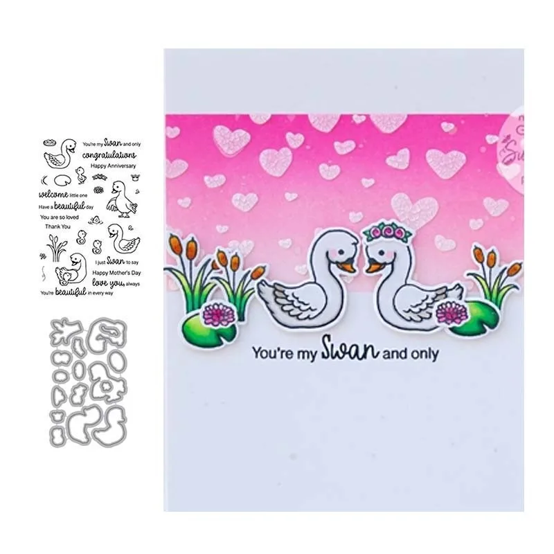 

2021 New Arrival Lovers Swans Letters Metal Cutting Dies and Stamps Scrapbook Seal Craft Stencil Card Make Album Sheet Template
