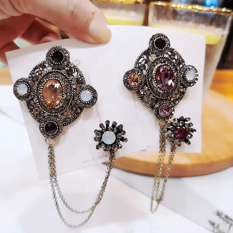 

Vintage Pearl Tassel Brooches Pins Women Colorful Glittering Rhinestone All Match Luxury Clothing Accessories Jewelry Lady 2020