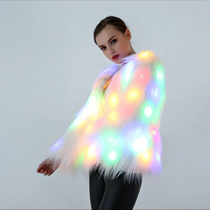 

new European and American cosplay costumes Christmas and Halloween faux fur coat led colored lights christmas jacket