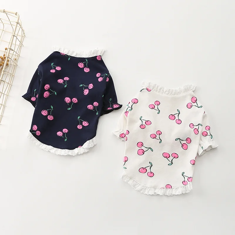 Весенняя одежда для собаки вишневая рубашка питомцев чихуахуа хлопковая