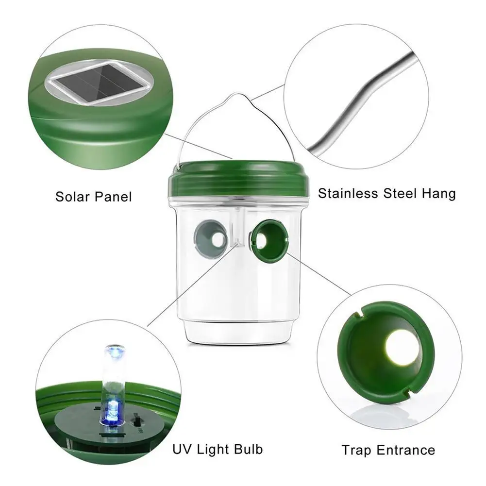 

Drosophila Trap Fruit Fly Solar LED Bee Insect Wasp Catcher Bug Tool Reusable Pest Harm Flies No Control Waterproof Outdoor G0P7
