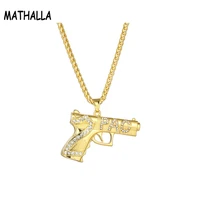 mathalla fashion cool pistol pendant necklace gold plated full cubic zirconia gold necklace mens hip hop jewelry