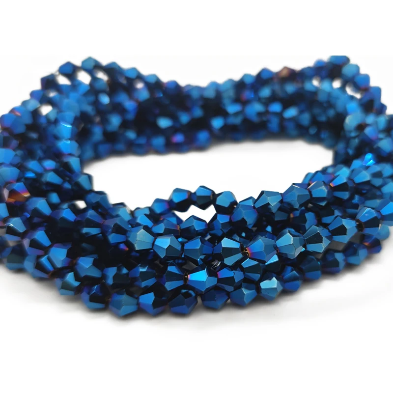 

3 4 6mm Plated Blue Faceted Glass Crystal Bicone Beads Loose Spacer Beads for Jewelry Making Accessories Bracelet DIY