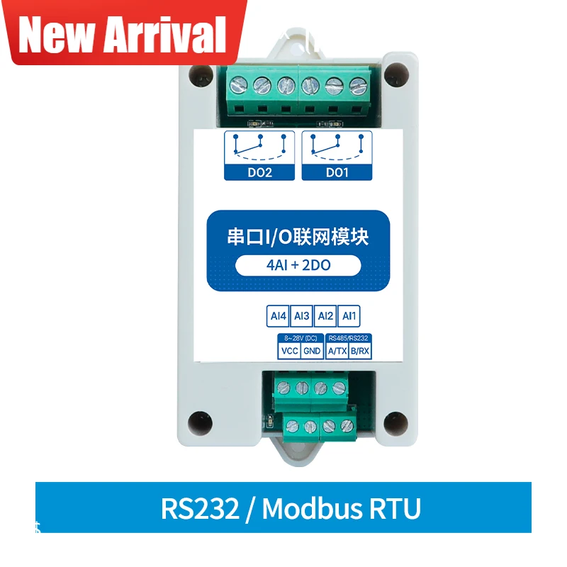 RS232 Modbus Серийный порт RTU I/O Сетевой модуль, аналоговый 4AI + 2DO DC8-28V Watchdog, защита от ударов, интерьер интерьера