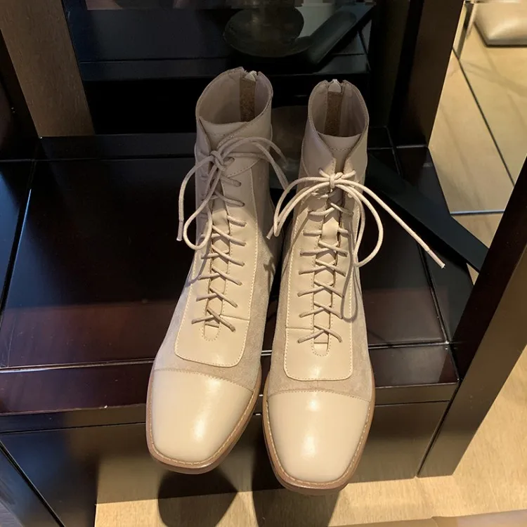 MLJUESE/женские ботильоны из коровьей кожи с квадратным носком Зимние короткие