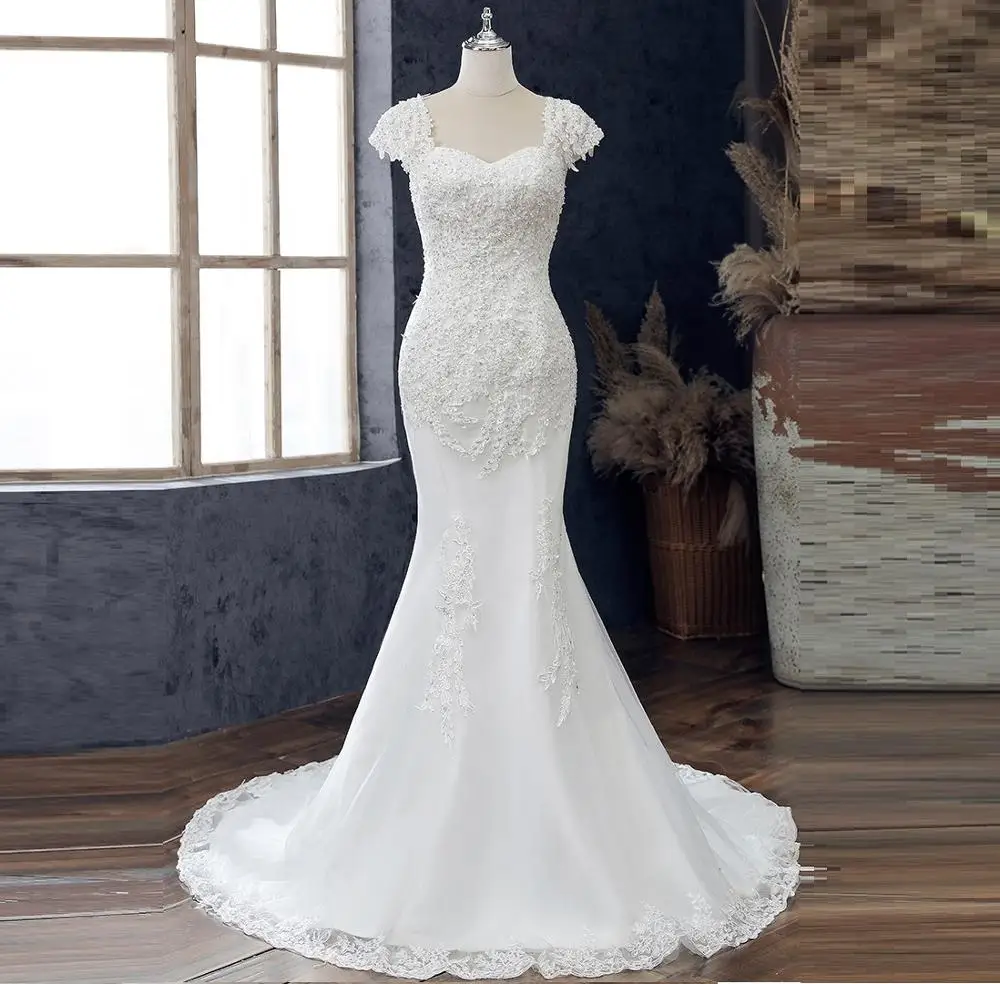 

Women's wedding dress plus size V neck bridal wedding dress luxury lace embroidery mermaid wedding dress custom made