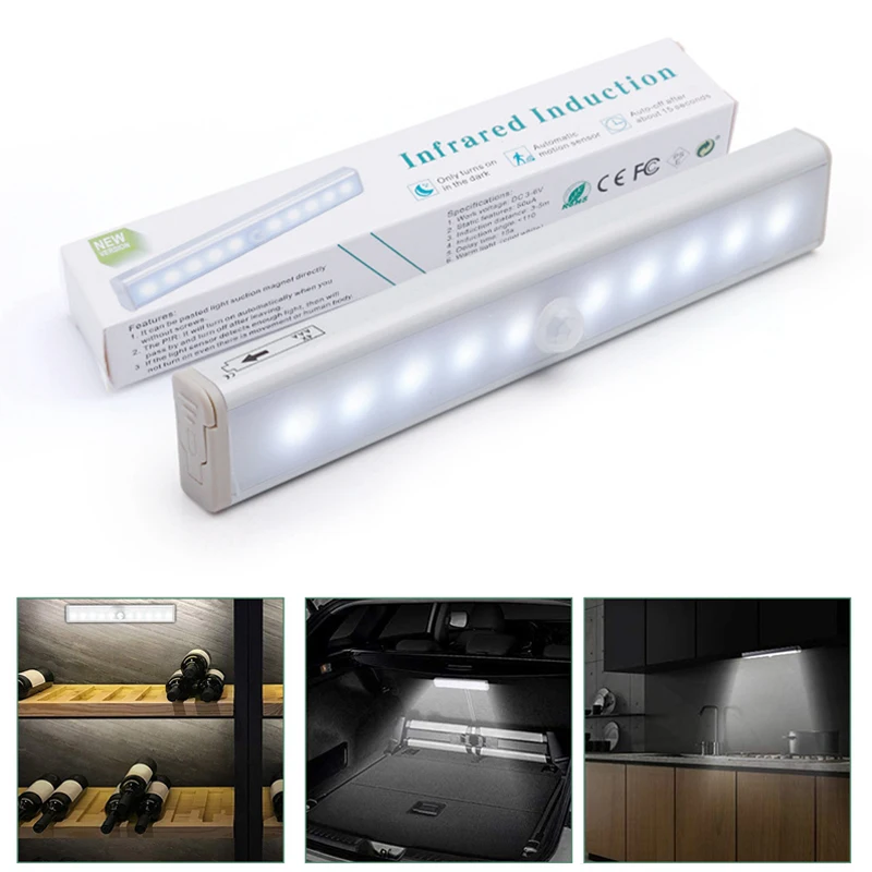

Motion Sensor LED Night Light Wireless Infrared Induction Battery PIR Automatic for Kitchen Cabinet Hallway Stairs Wardrobe Lamp