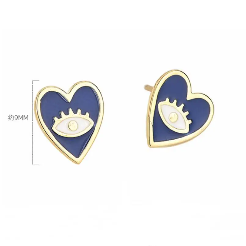 

Genuine 100% 925 Sterling Silver Jewelry Heart Blue Evil Eyes Earring Pendant Small Stud Earrings for Women Femme