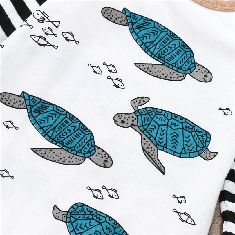 

Newborns Long Sleeve Jumpsuit Baby Boys Girls Tortoise Fish Printed Striped Patchwork Autumn Winter Romper + Hat Set 0-24M A20