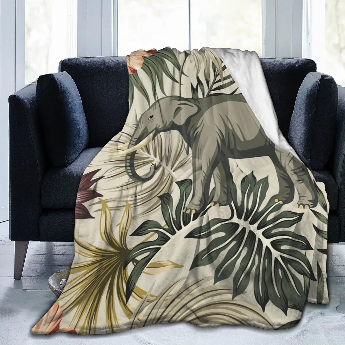 

Мягкое теплое фланелевое одеяло, тропический винтажный слон, цветок гибискуса, портативное зимнее тонкое покрывало для кровати, дивана