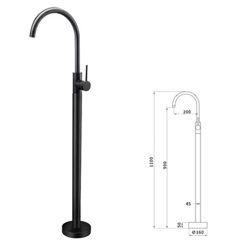 matte black Черный бронзовый свободно стоящий кран для ванной комнаты, кран для раковины, латунный вращающийся носик, напольный смеситель для ванной - Цвет: matte black