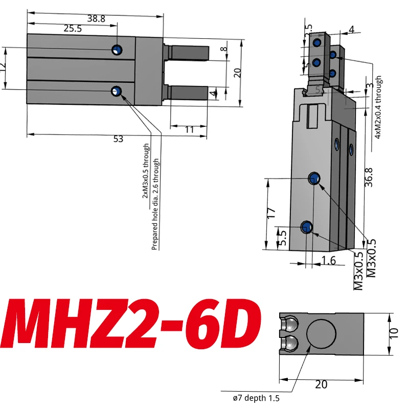 MHZ2-6D SMC тип MHZ2 двойного действия пневматический параллельный захват MHZ2-10D MHZ2-16D 20D 25D 32D 40D алюминиевые зажимы палец цилиндр - Color: MHZ2-6D