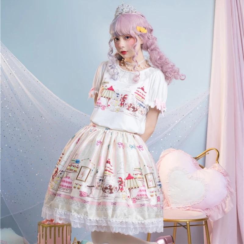 Оригинальная Милая цветная футболка lloli Sweet Lolita длинная Нижняя юбка