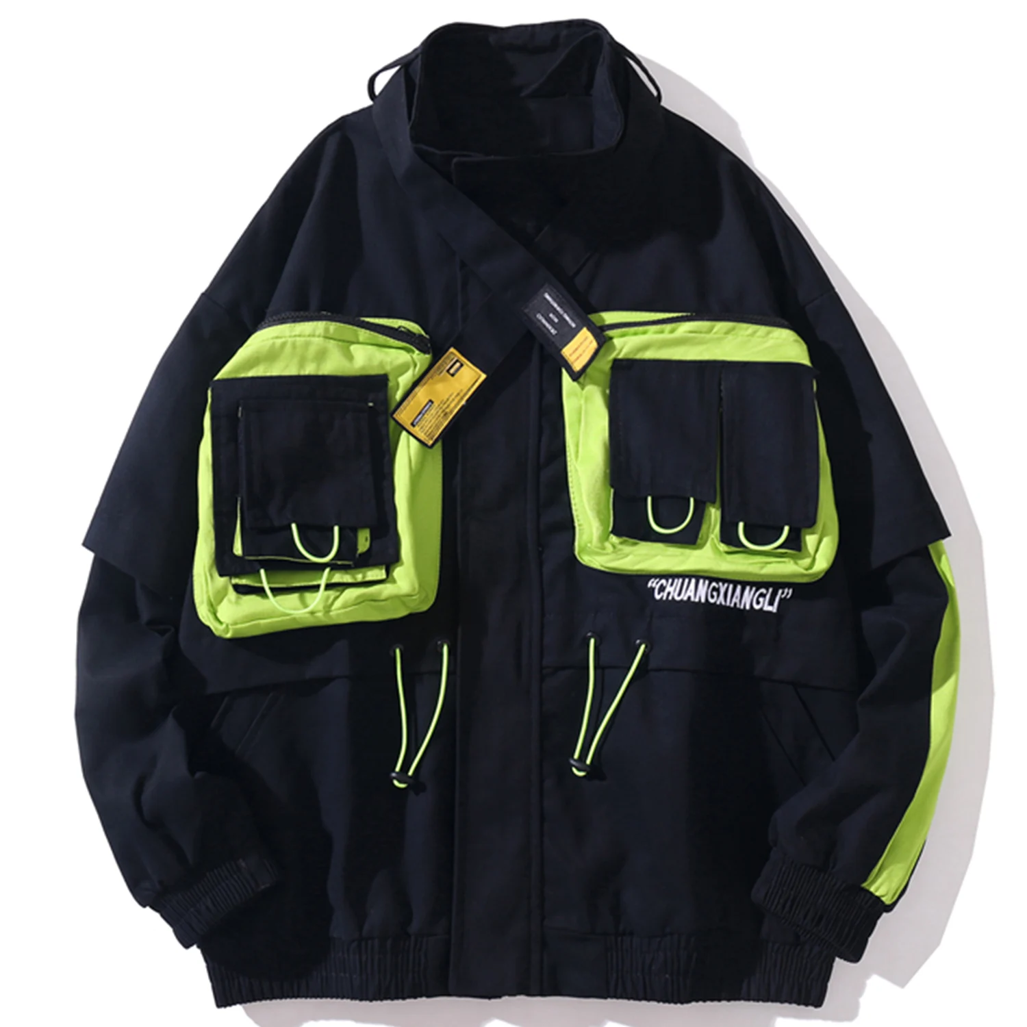 Мужская повседневная куртка-карго на молнии с карманами в стиле пэчворк уличная