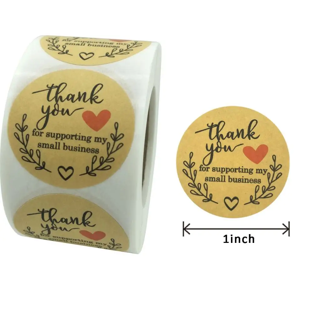 

500pcs 1inch Olive Branch "thank you for supporting my small business" Kraft Stickers Fit Store Packaging Gift Decoration Labels
