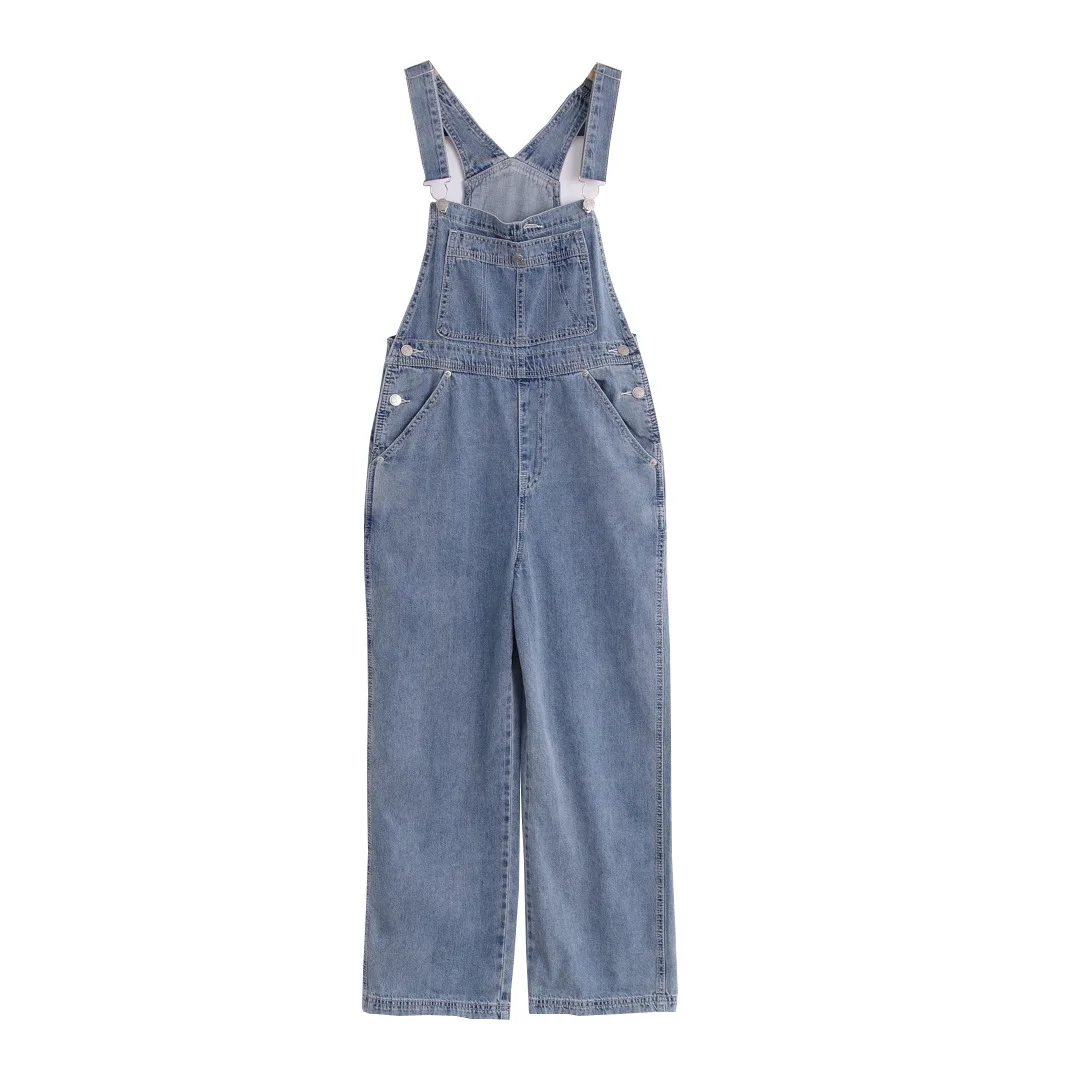 

Spring and autumn new denim bibs are simple, high waist and slim, and Korean loose wide-leg jeans are thin