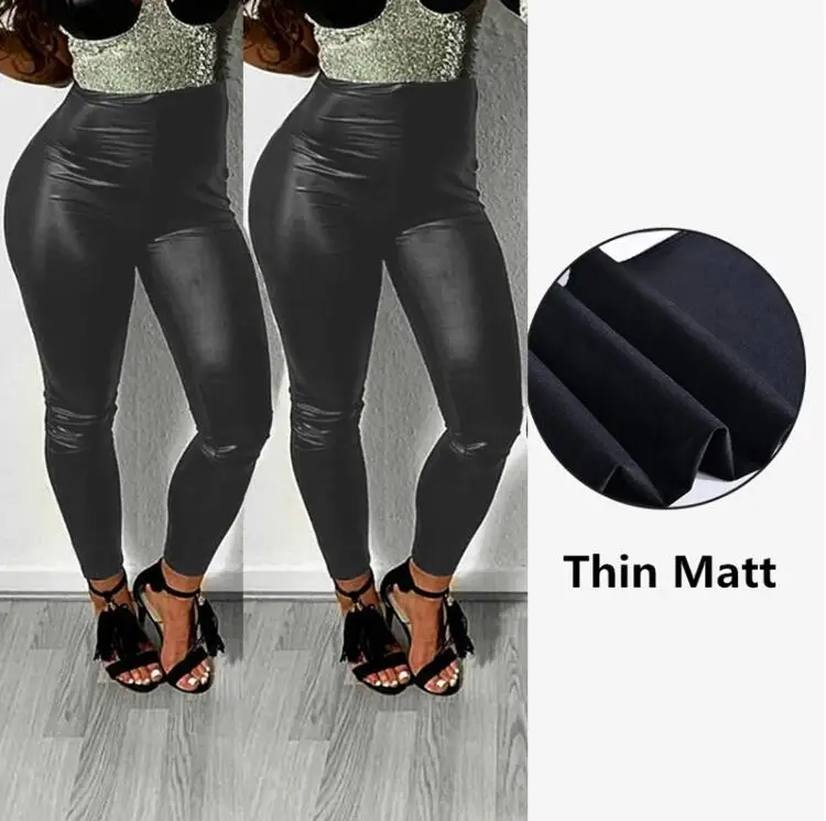 Thin matt Женские штаны из искусственной кожи размера плюс с высокой талией, обтягивающие леггинсы с эффектом пуш-ап, сексуальные эластичные брюки, Стрейчевые леггинсы из искусственной кожи 5XL ouc306 - Цвет: Thin matt