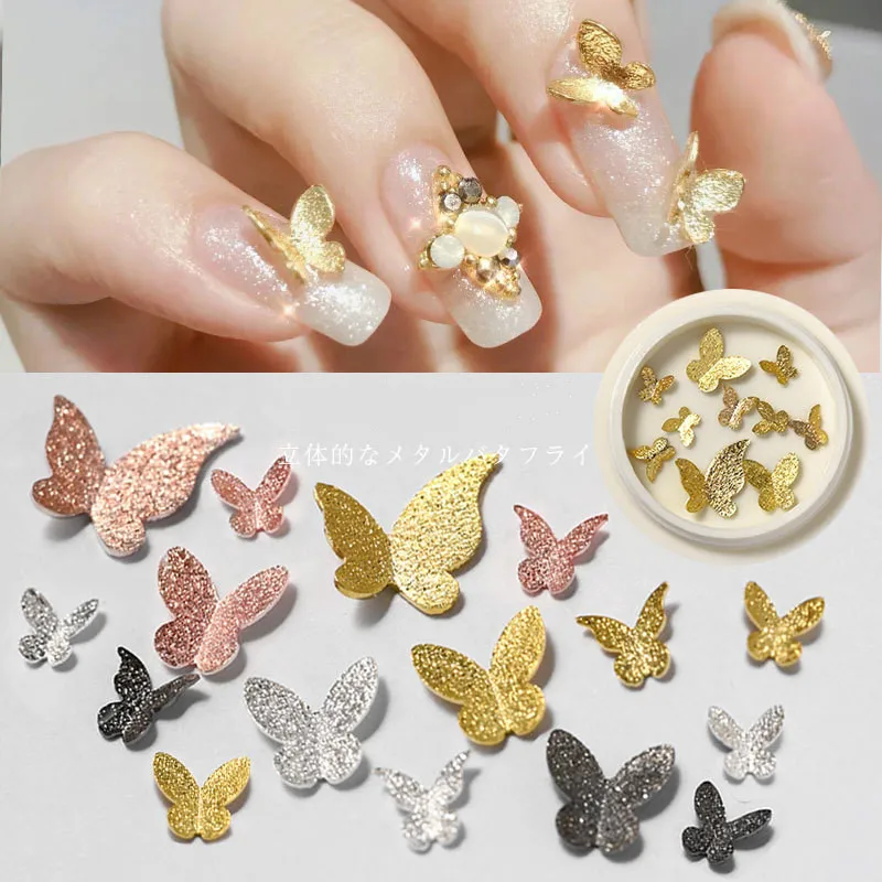 

10 Pcs Nail Art 3D Metal Butterfly Frosted Gold and Silver Butterfly Jewelry Japanese Nail Art Decoration Accessories