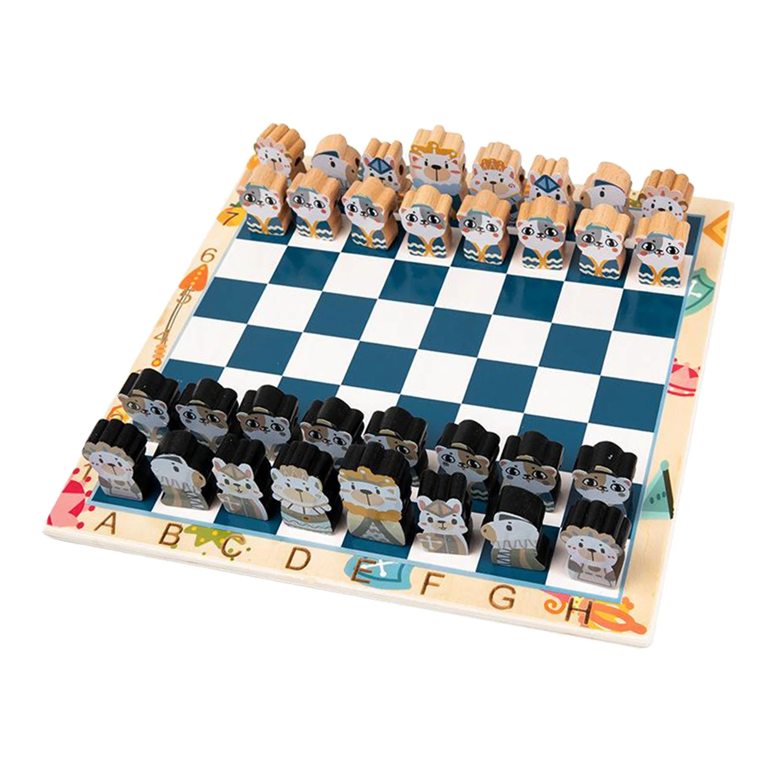 Vintage Chess Game Cartoon Chessman King & Queen Chessboard Set Board | Спорт и развлечения
