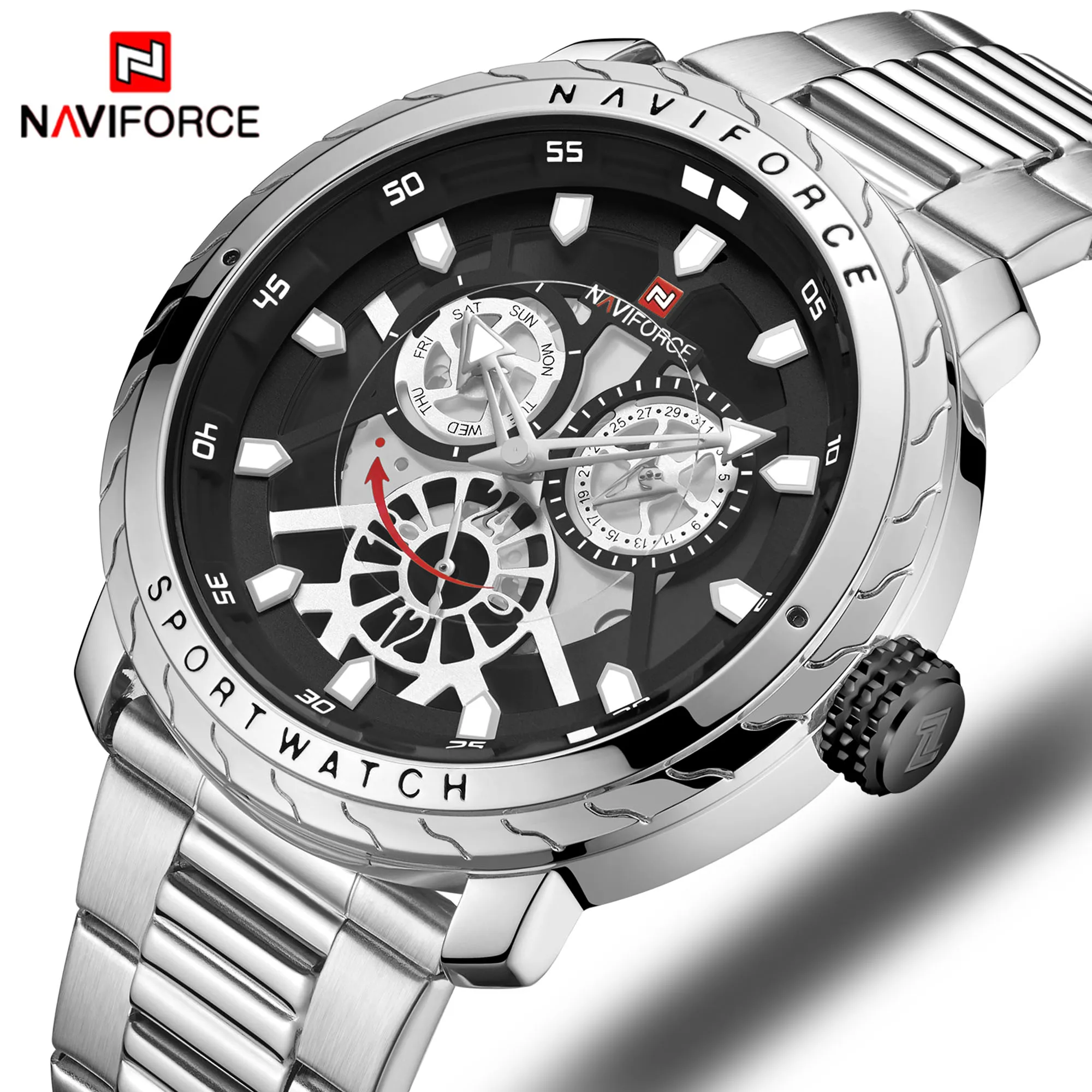NAVIFORCE, новинка, Топ бренд, часы, мужские, повседневные, кварцевые, дата, часы, мужские, полностью стальные, бизнес, водонепроницаемые, наручные часы, Relogio Masculino