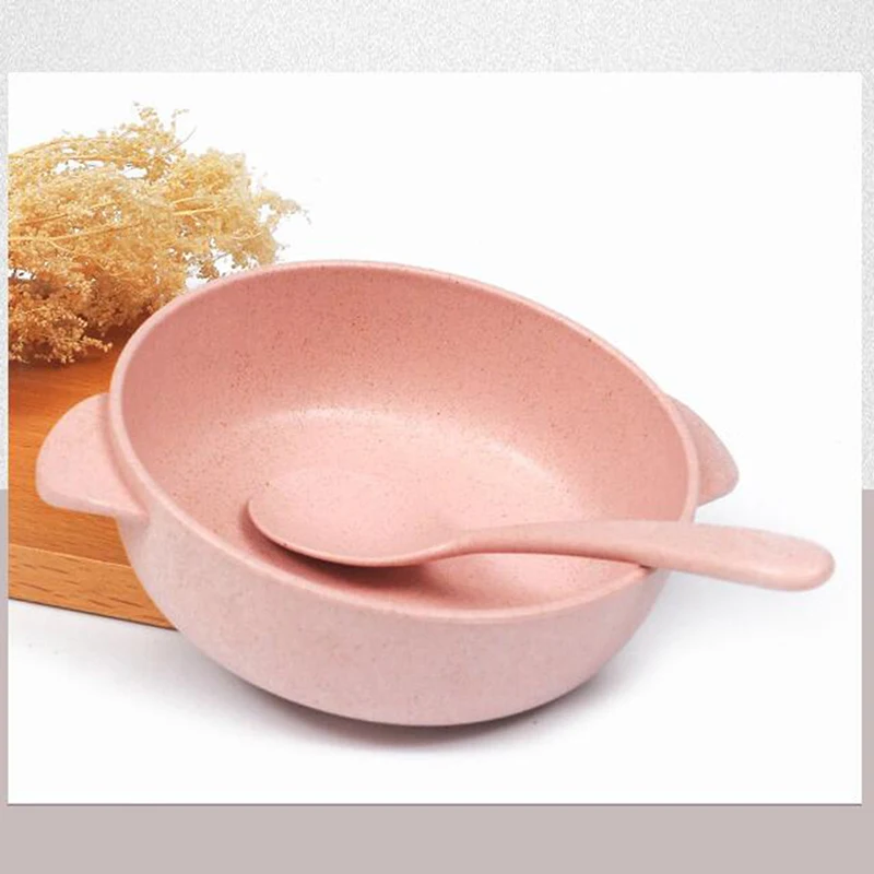 

Wheat Straw Eco-Friendly Children Rice Bowl Soup Bowl Dessert Bowl Noodles Home Kitchen Cutlery Set With Spoon Supplies
