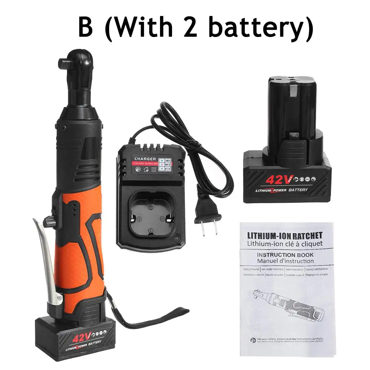 

42V Efficient Electric Wrench Angle Drill Screwdriver Cordless 3/8 Ratchet Wrench Scaffolding 100NM With 1/2 Lithium-Ion Battery