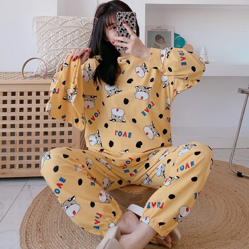 Пижама женская с тканевой сумкой тонкая свободная одежда длинным рукавом в