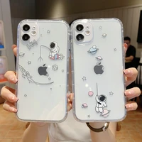 astronaut transparent cute pattern soft tpu phone case for iphone 13 12 mini 11 pro max 6 7 8 plus xr xs x 2020 se back cover