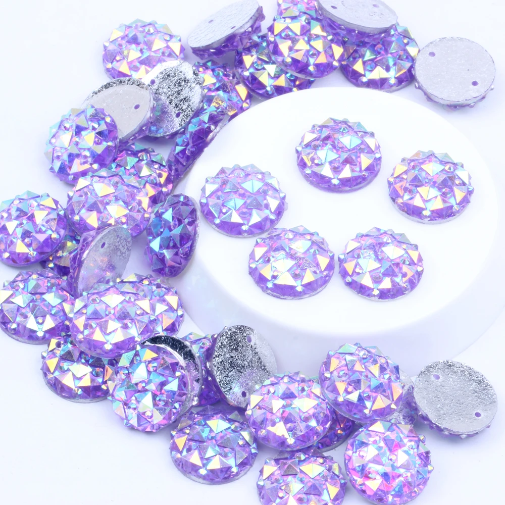 Стразы с плоской задней поверхностью из смолы 14 мм 100 шт. AB цвета 2 отверстиями