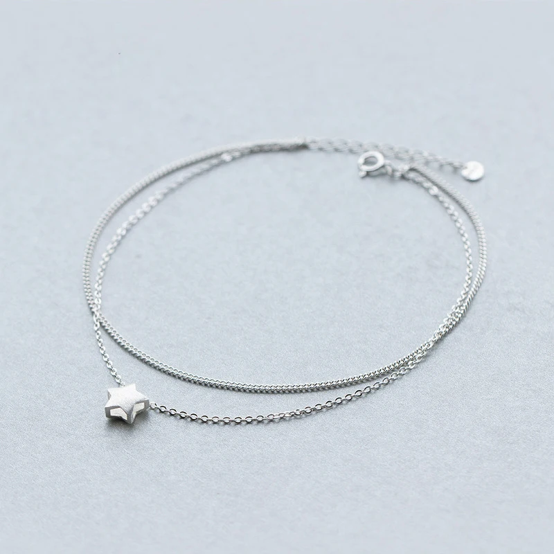Женский браслет на ногу из серебра 925 пробы с двухслойной звездой|Анклеты| |