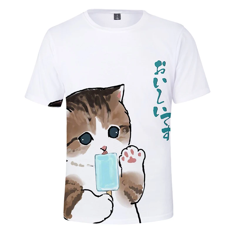

Футболка в стиле хип-хоп для мужчин и женщин, милый 3d-топ с изображением животного, кошки, съедобного мороженого, с круглым вырезом, с коротки...