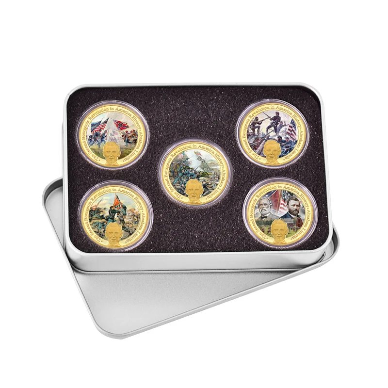 5pcs coin with case WR американская военная война Золотой коллекционный набор монет военный сувенир монетница армейский вызов монеты медаль подарок пункт дропшиппинг - Цвет: 5pcs coin with case