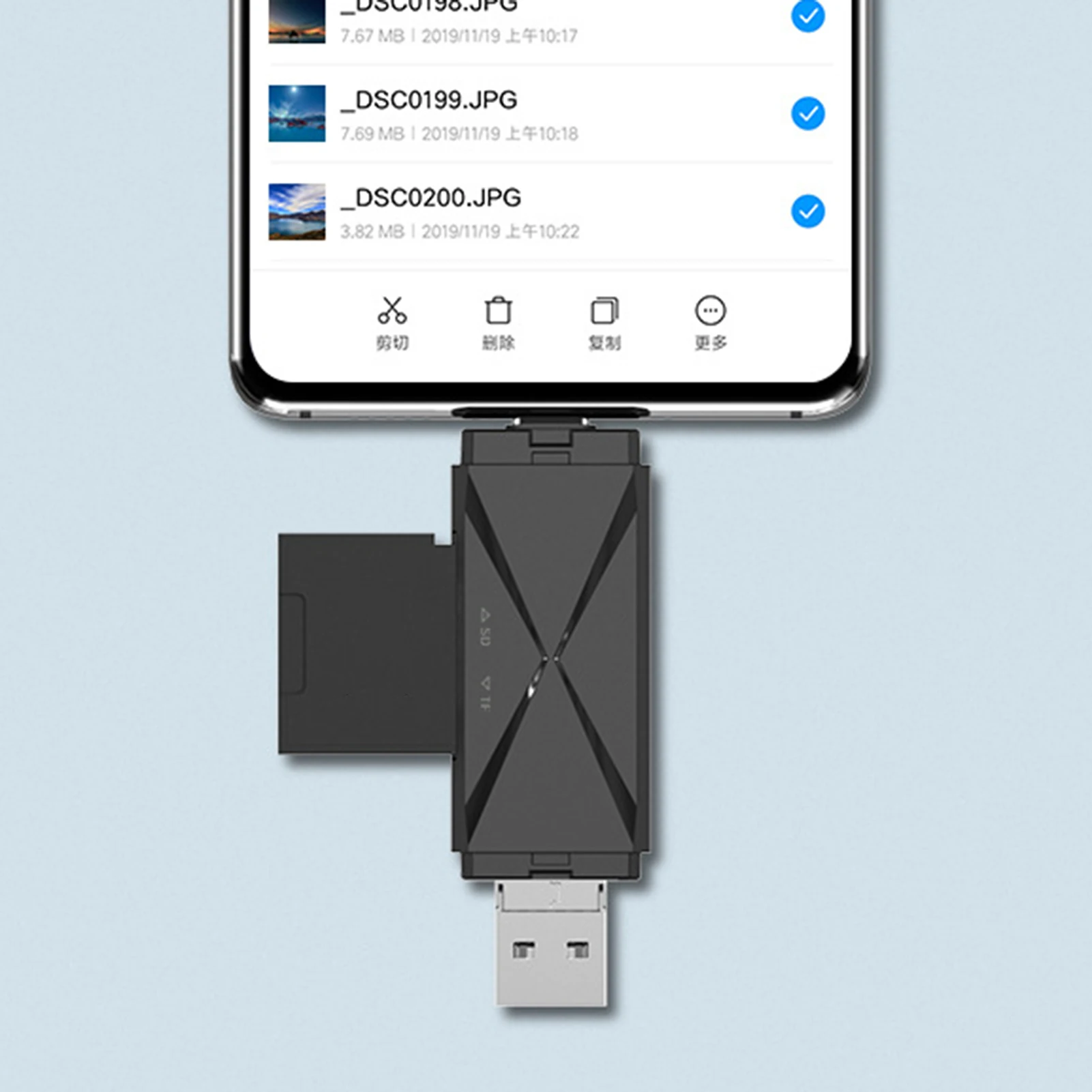 

4 in 1 USB 2.0 High Speed 2 Slots OTG Micro-SD/TF Card Reader Adapter for Phone